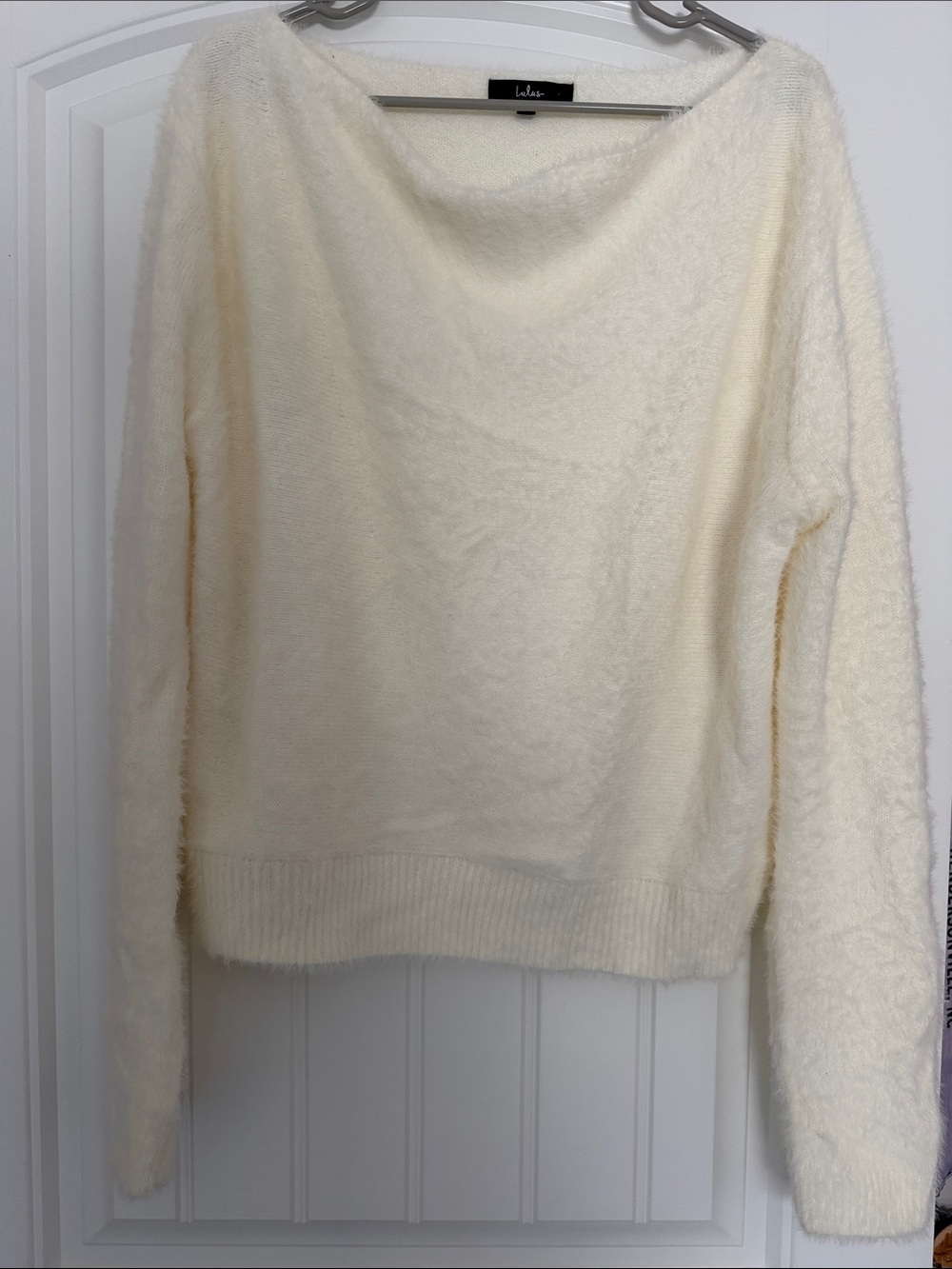 Lulu's Cream Fuzzy Boatneck Turtleneck Sweater